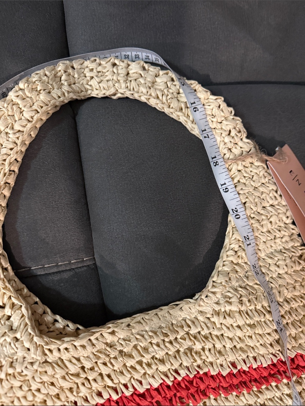 Woven Cream Shoulder Bag with Red and Blue Stripes - Picture 5 of 6